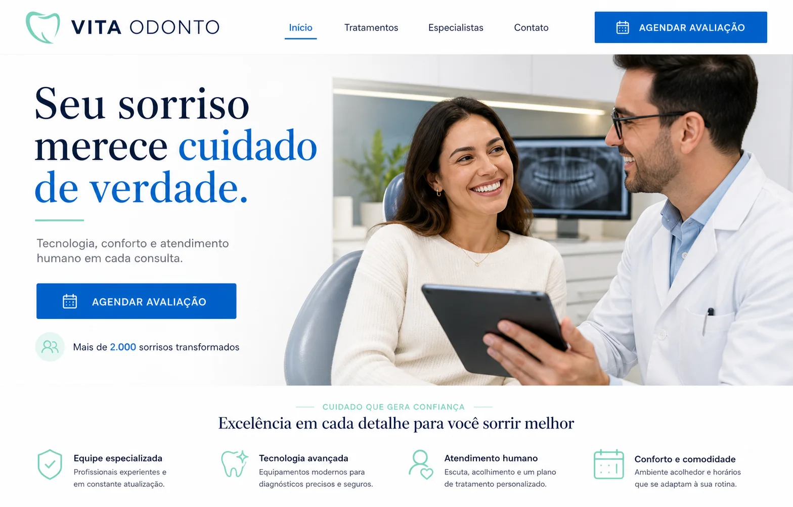 Conceito de site profissional para clínica odontológica