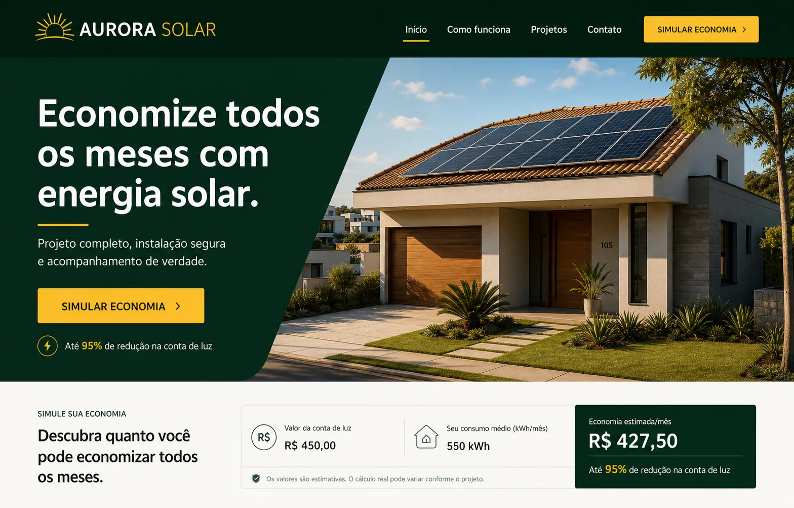 Conceito de site profissional para energia solar